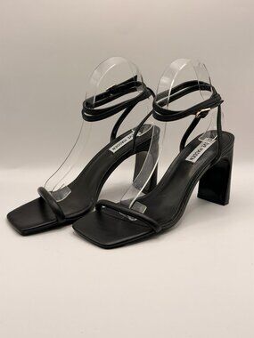 Steve Madden Womens Eryka Black Leather Strap High Heel Sandal Sz 8